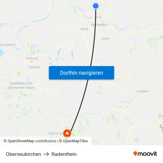 Oberneukirchen to Radenthein map