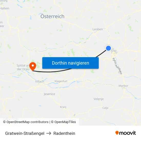 Gratwein-Straßengel to Radenthein map