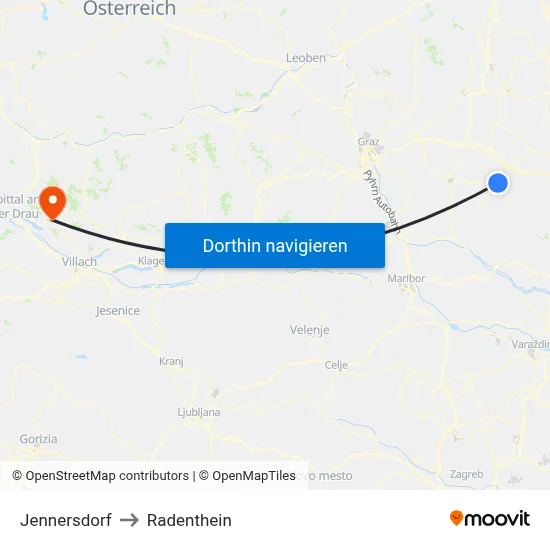 Jennersdorf to Radenthein map
