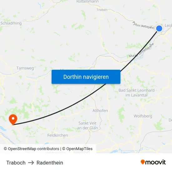 Traboch to Radenthein map