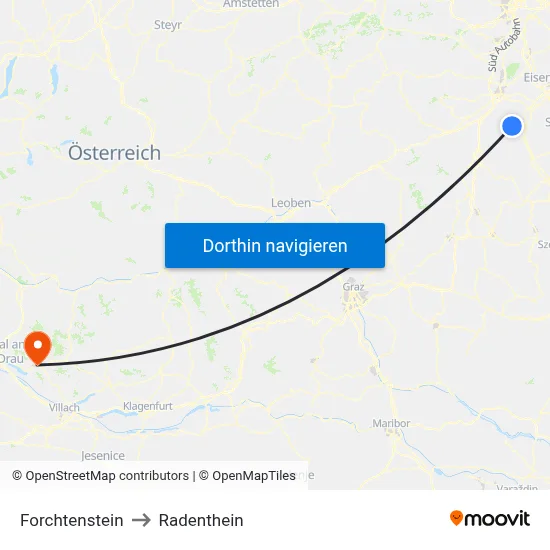 Forchtenstein to Radenthein map