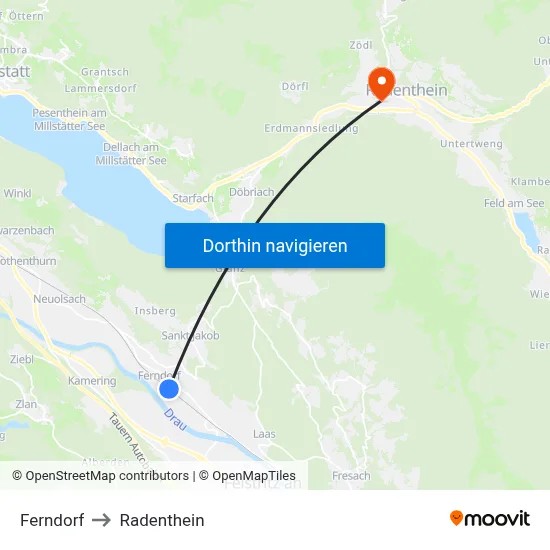 Ferndorf to Radenthein map