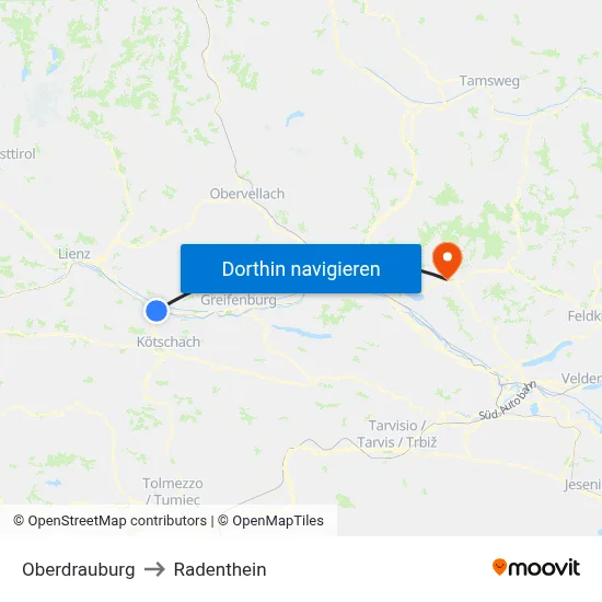Oberdrauburg to Radenthein map