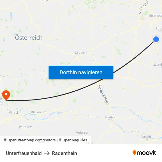 Unterfrauenhaid to Radenthein map