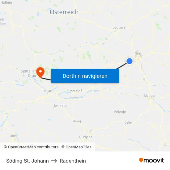 Söding-St. Johann to Radenthein map