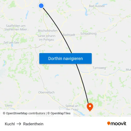 Kuchl to Radenthein map