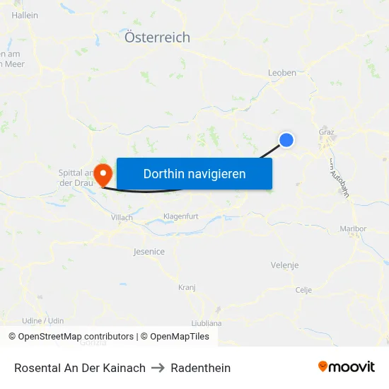 Rosental An Der Kainach to Radenthein map
