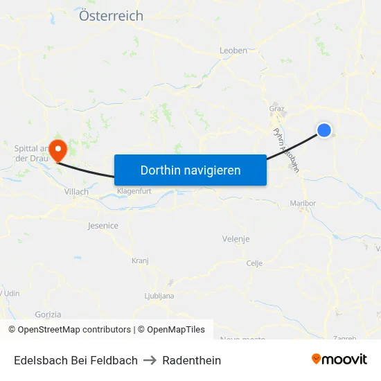 Edelsbach Bei Feldbach to Radenthein map