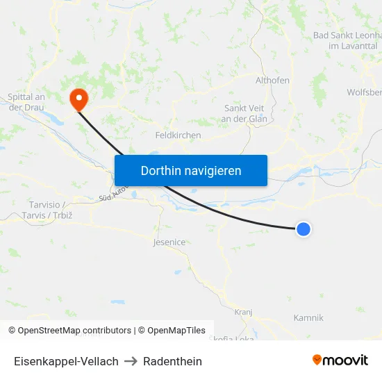Eisenkappel-Vellach to Radenthein map
