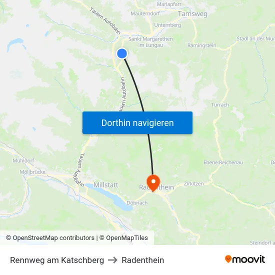 Rennweg am Katschberg to Radenthein map