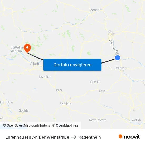 Ehrenhausen An Der Weinstraße to Radenthein map