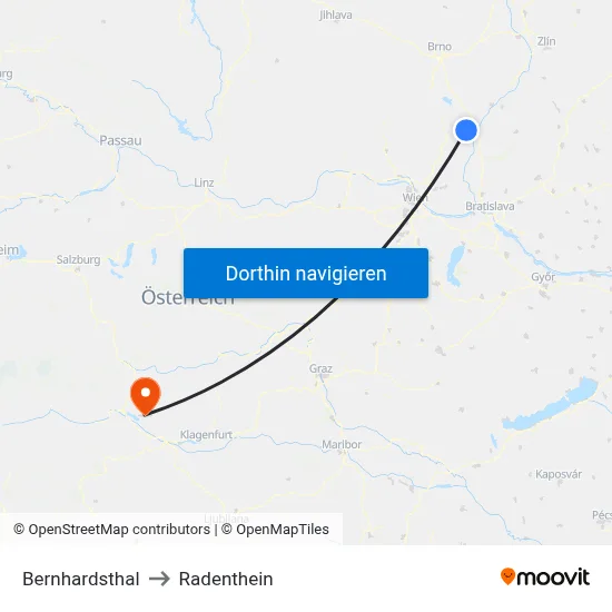 Bernhardsthal to Radenthein map