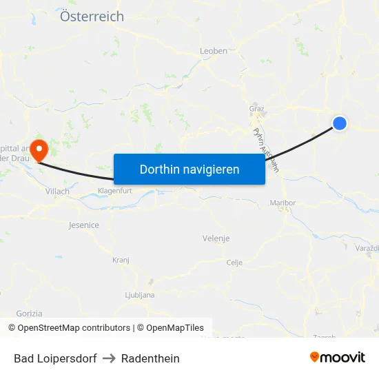 Bad Loipersdorf to Radenthein map
