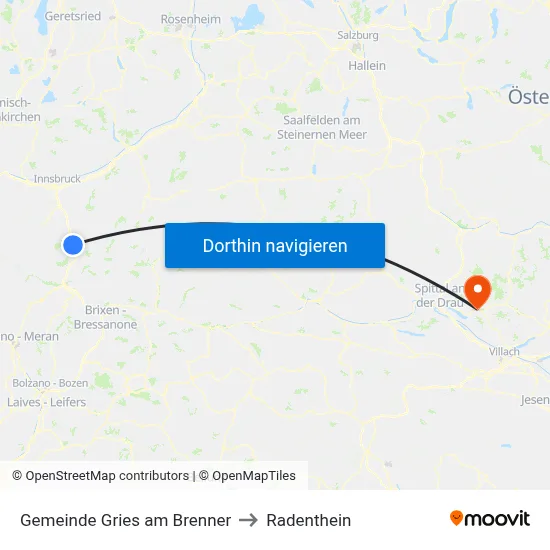 Gemeinde Gries am Brenner to Radenthein map