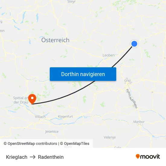 Krieglach to Radenthein map