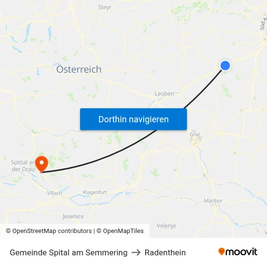 Gemeinde Spital am Semmering to Radenthein map