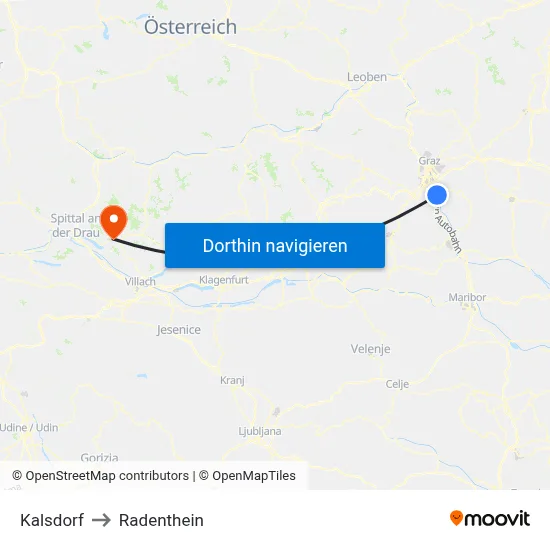 Kalsdorf to Radenthein map