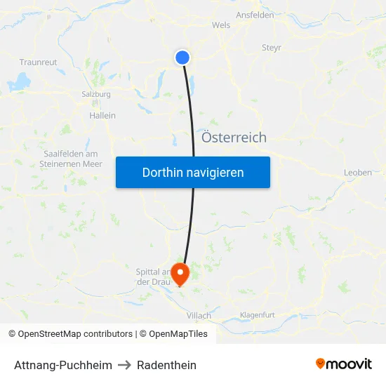 Attnang-Puchheim to Radenthein map