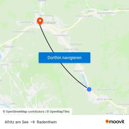 Afritz am See to Radenthein map