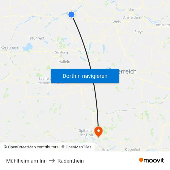 Mühlheim am Inn to Radenthein map