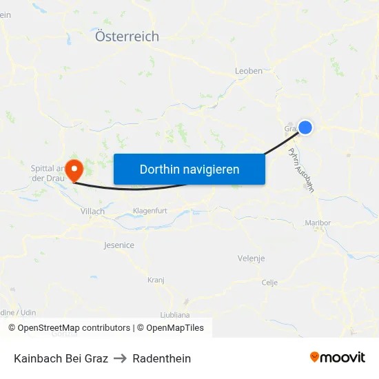 Kainbach Bei Graz to Radenthein map