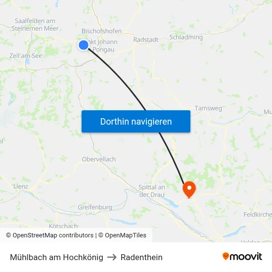 Mühlbach am Hochkönig to Radenthein map