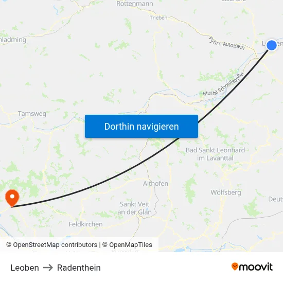 Leoben to Radenthein map