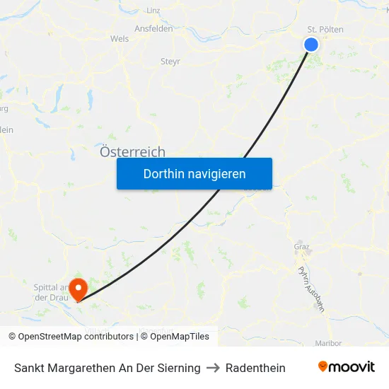 Sankt Margarethen An Der Sierning to Radenthein map