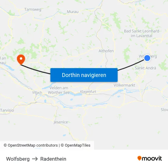 Wolfsberg to Radenthein map