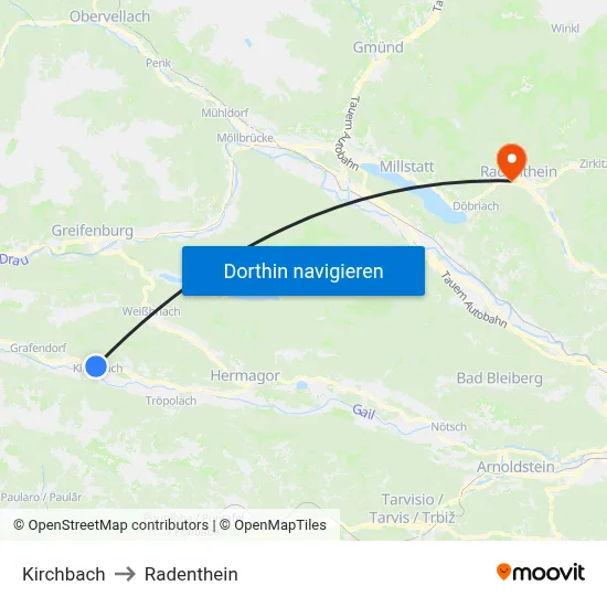 Kirchbach to Radenthein map