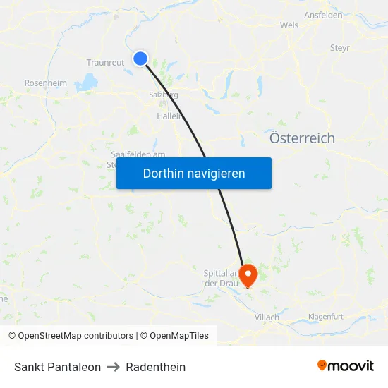 Sankt Pantaleon to Radenthein map