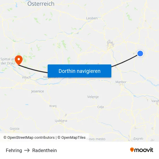 Fehring to Radenthein map