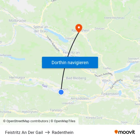 Feistritz An Der Gail to Radenthein map