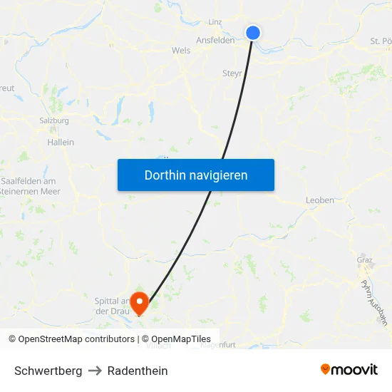Schwertberg to Radenthein map