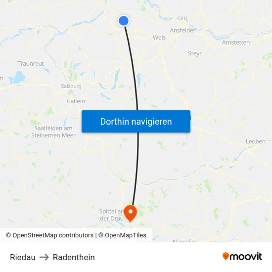Riedau to Radenthein map