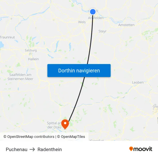 Puchenau to Radenthein map