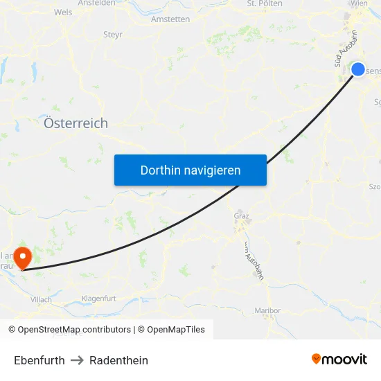 Ebenfurth to Radenthein map