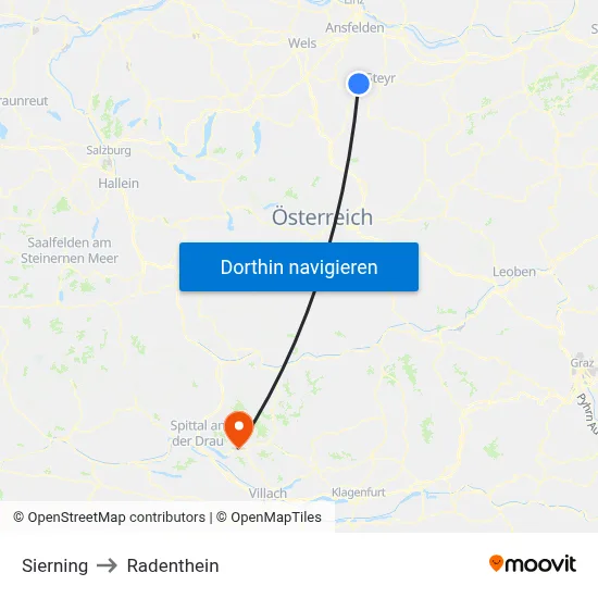 Sierning to Radenthein map