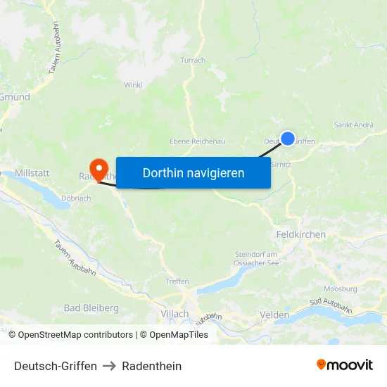 Deutsch-Griffen to Radenthein map