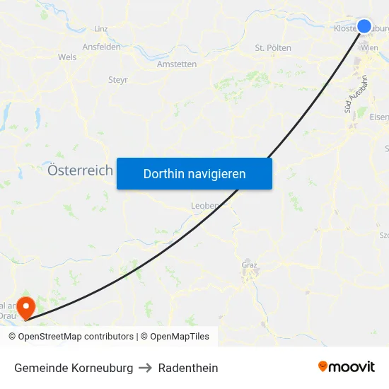 Gemeinde Korneuburg to Radenthein map
