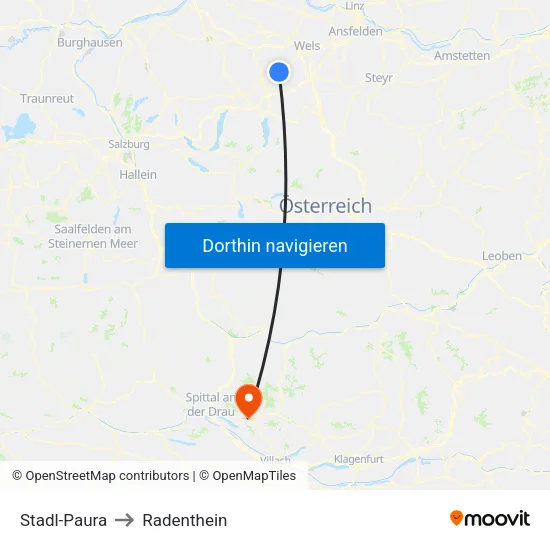 Stadl-Paura to Radenthein map