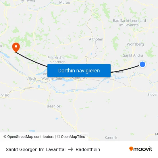 Sankt Georgen Im Lavanttal to Radenthein map