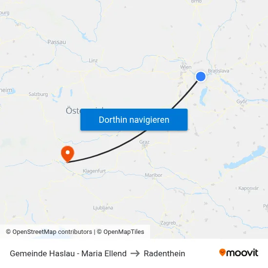 Gemeinde Haslau - Maria Ellend to Radenthein map