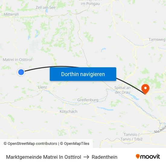 Marktgemeinde Matrei In Osttirol to Radenthein map