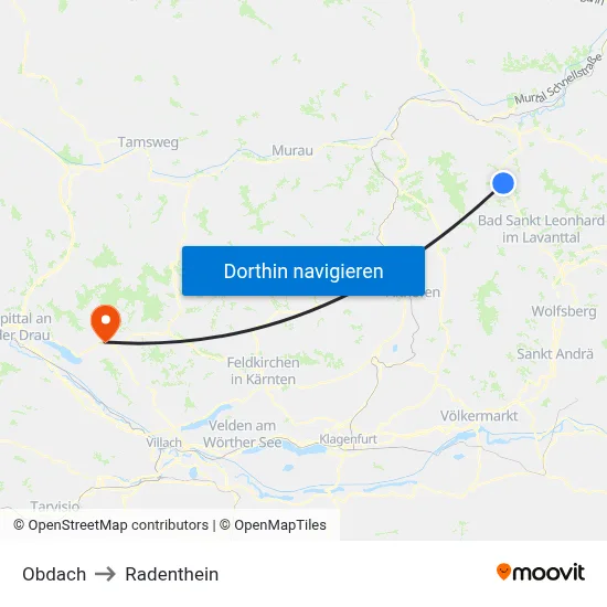 Obdach to Radenthein map