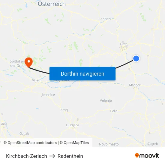 Kirchbach-Zerlach to Radenthein map