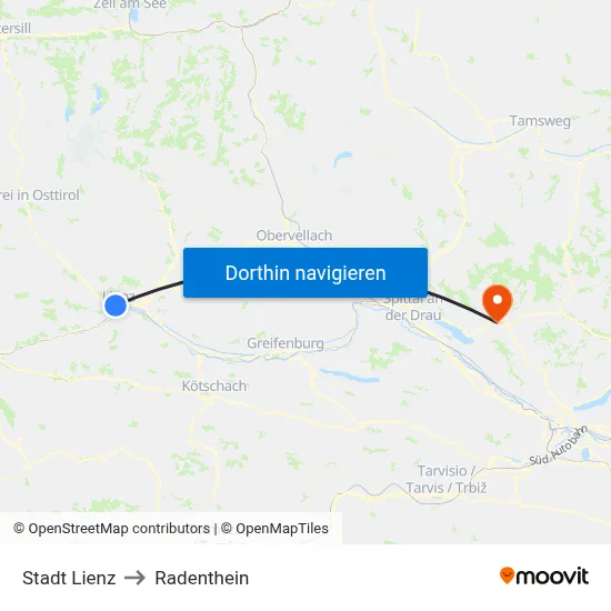 Stadt Lienz to Radenthein map