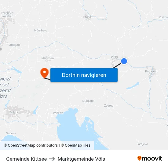 Gemeinde Kittsee to Marktgemeinde Völs map