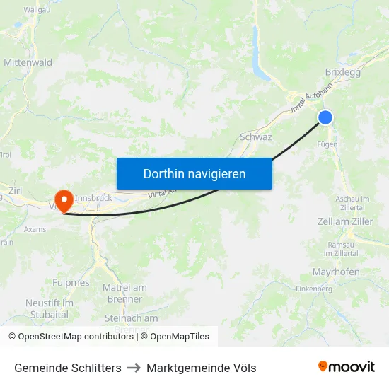 Gemeinde Schlitters to Marktgemeinde Völs map