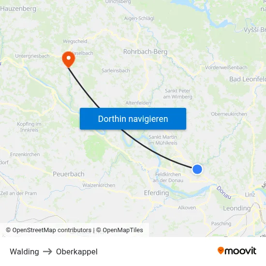 Walding to Oberkappel map